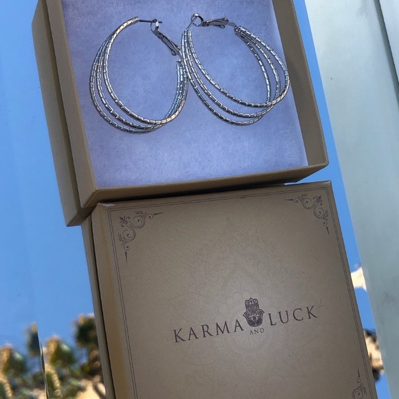 Karma and Luck Sterling Silver Hoop Earrings. - Picture 2 of 2